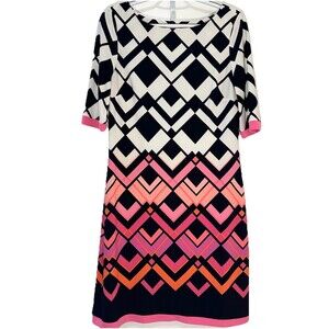 Eliza J Black White Chevron Shift Dress Pink Ombre Size 6 Geometric Stretch